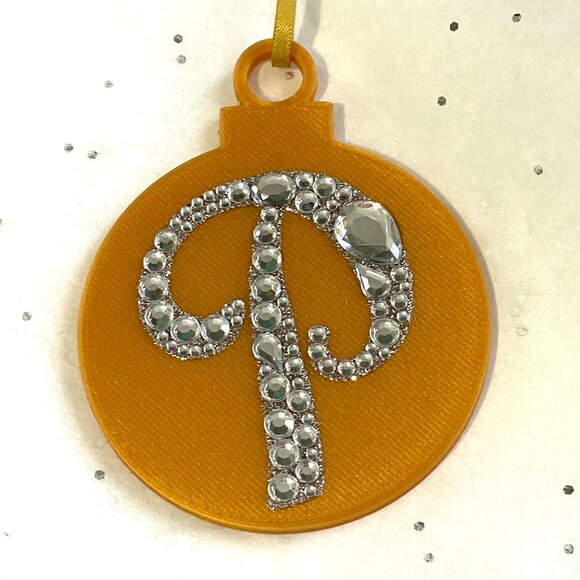 Initial P Rhinestone Blue Christmas Ornament-New! - Picture 2 of 3